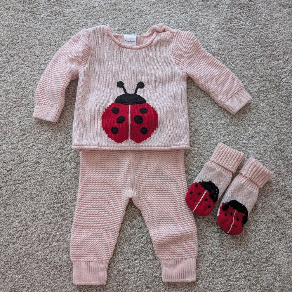 Hanna Andersson Ladybug Sweater set with booties